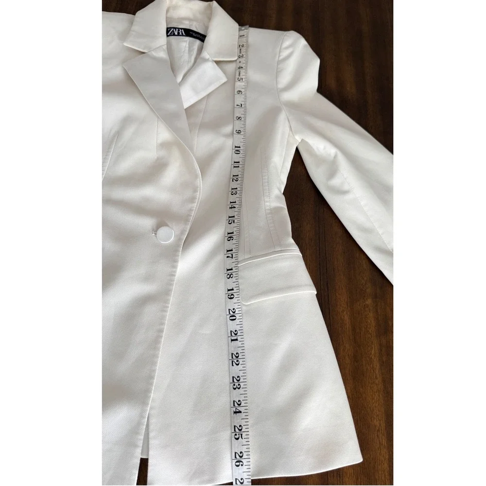 Zara Womens Cream White‎ Satin Lapel Tailored Single Button Blazer XS